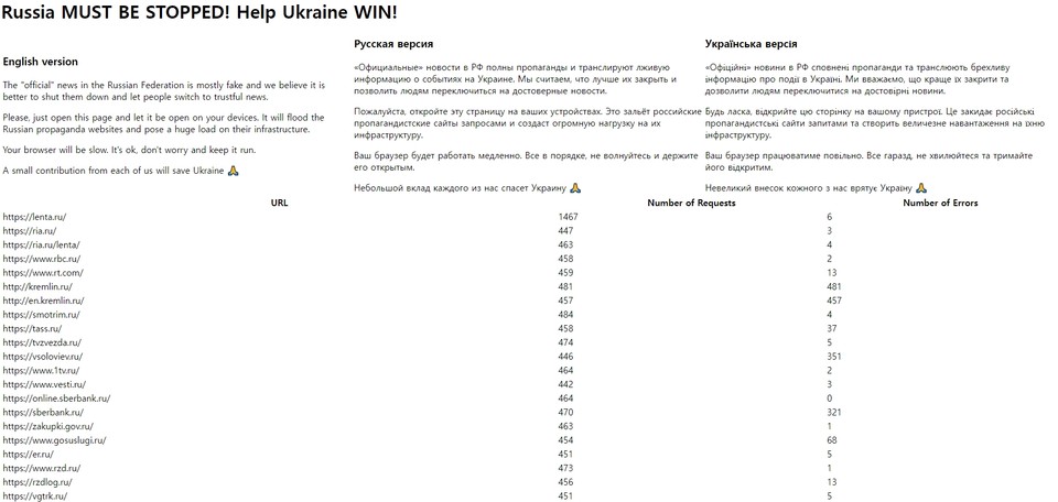 디도스 공격을 받은 우크라이나 사이트(출처: 시큐리티 어페어즈)