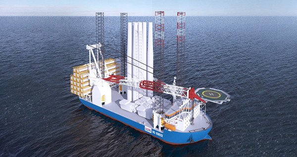 대우조선해양이 수주한 대형 해상풍력발전기 설치선 ‘NG-16000X’ 디자인 조감도 [사진=대우조선해양]